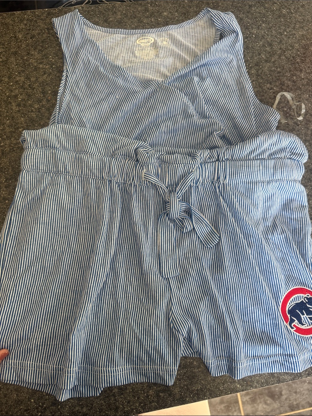 Chicago Cubs Blue Stripe Sleeveless Romper with Tie Waist